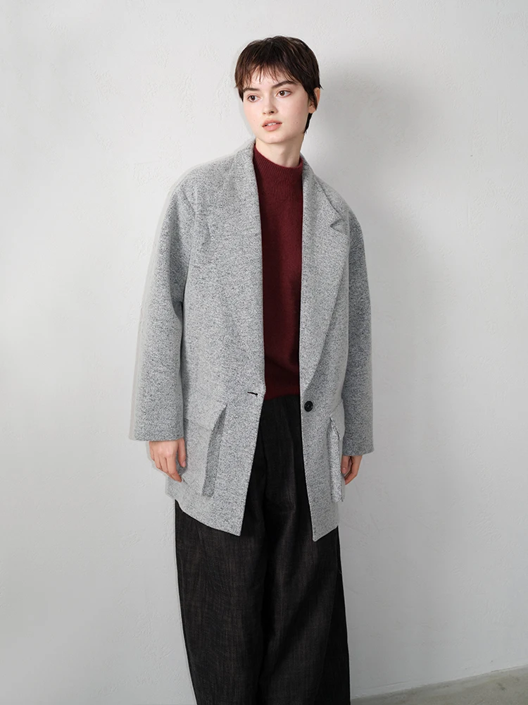 

Пальто Tuytuy из смесовой шерсти и твида, с воротником, теплый свободный крой, средней длины, для повседневной носки, на одной пуговице