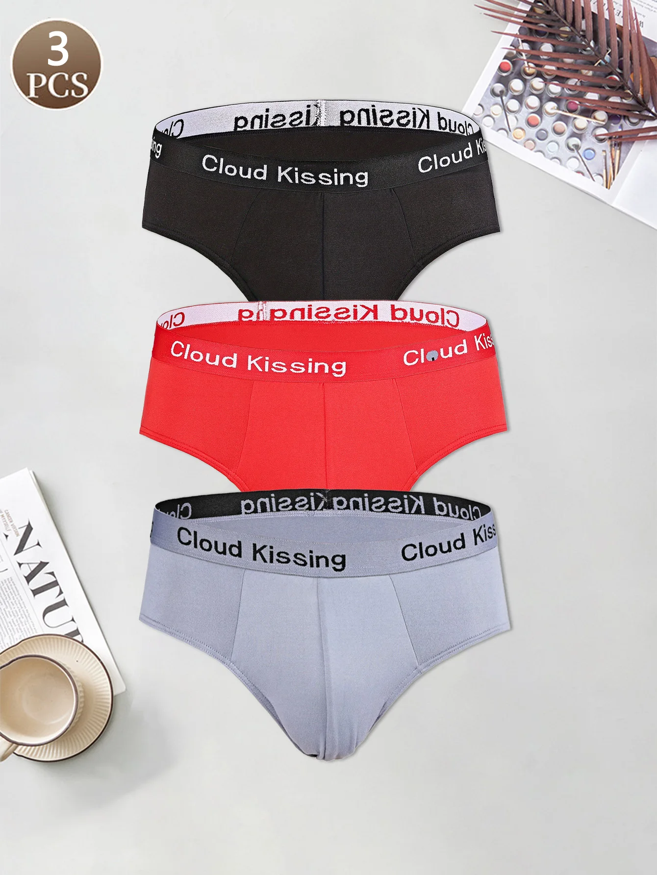 

Комплект из 3 мужских трусов-брифов однотонного цвета с надписью, со средней посадкой, дышащие, сексуальные, свободные и удобные, мужское нижнее белье