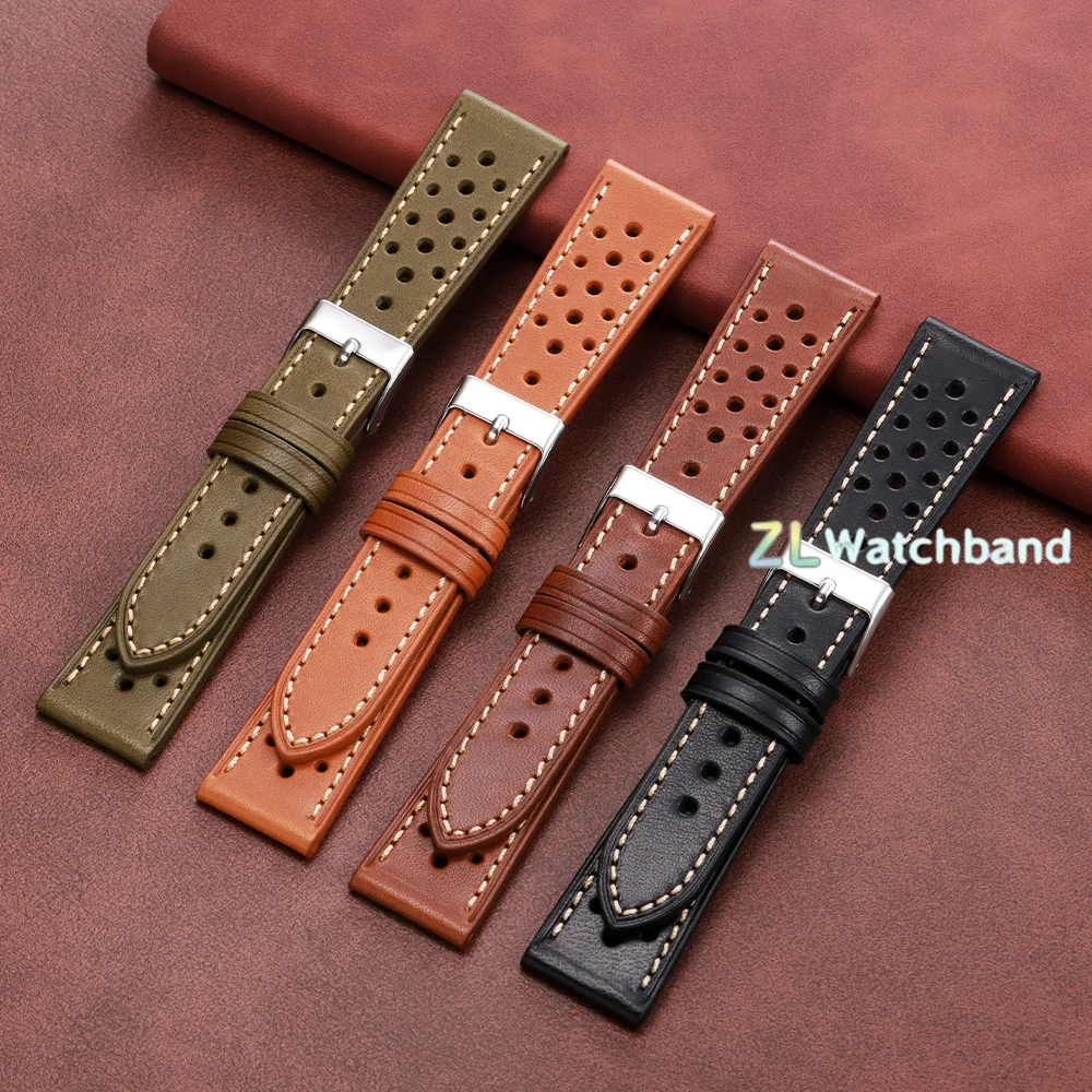 Handcrafted Pueblo Italian Cowhide Leather Strap Ventilated 18mm 20mm 22mm for Seiko for Rolex WatchBand Men's Watch Accessories