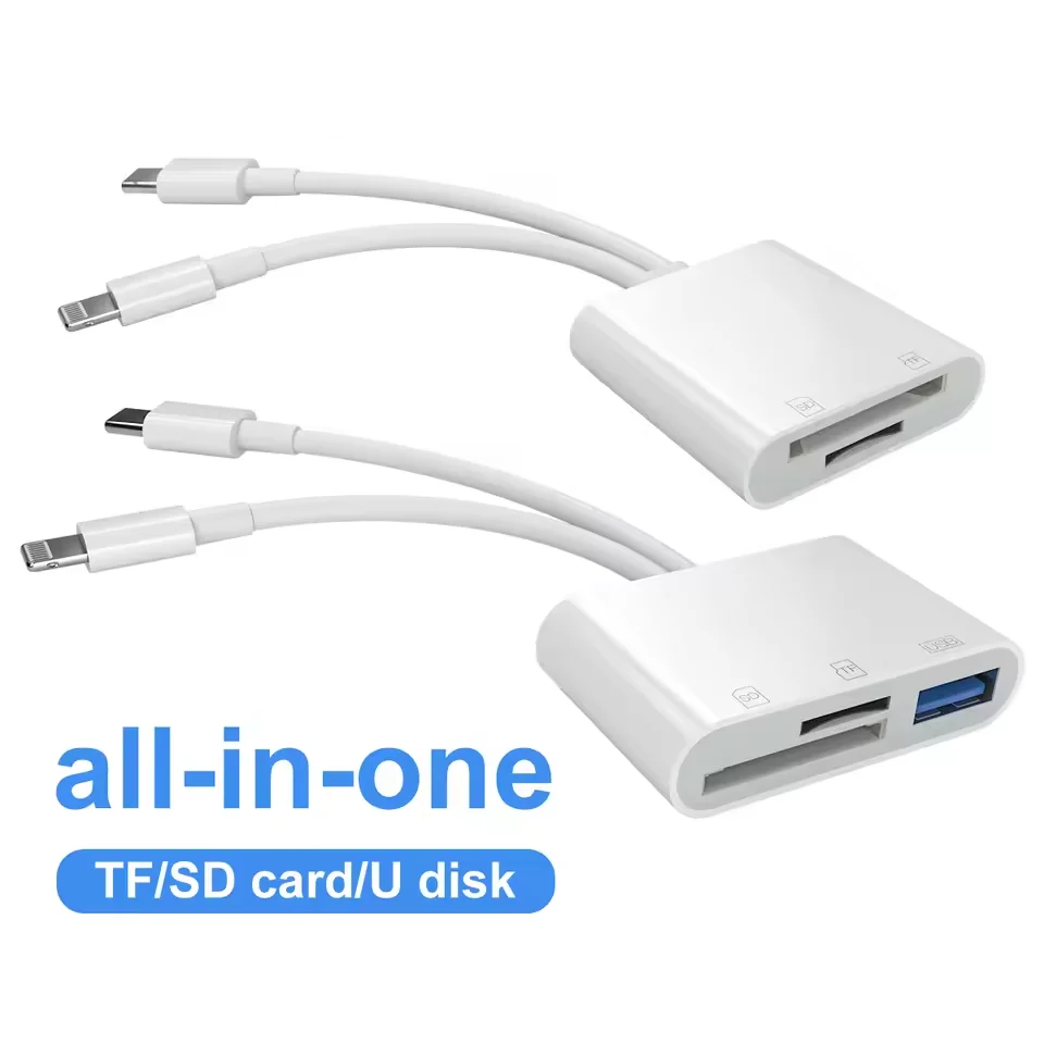 

Двухпортовое устройство чтения карт SD/TF Адаптер USB-C и Lightning, устройство чтения карт памяти для iPhone, iPad, телефонов Samsung, адаптер OTG SD TF для камеры
