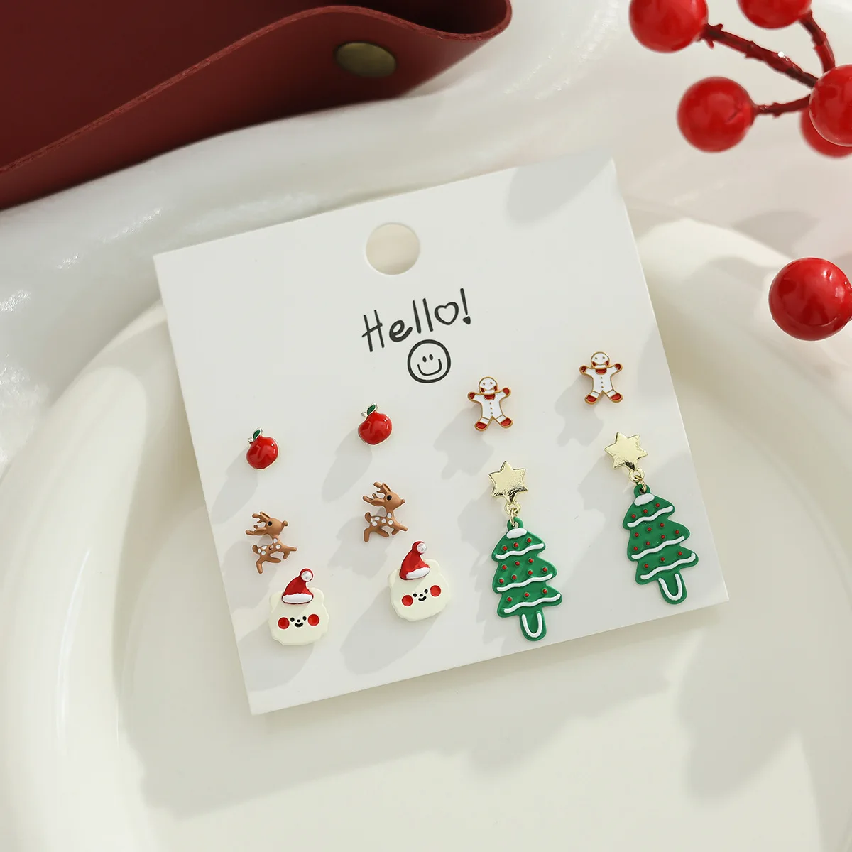 Cartoon-Lebkuchen-Elch-Ohrstecker-Set für Frauen, Niedliche Weihnachtsbaum-Schneeflocken-Stern-Ohrringe, Neujahrs-Party-Schmuck-Geschenk – Detail 4