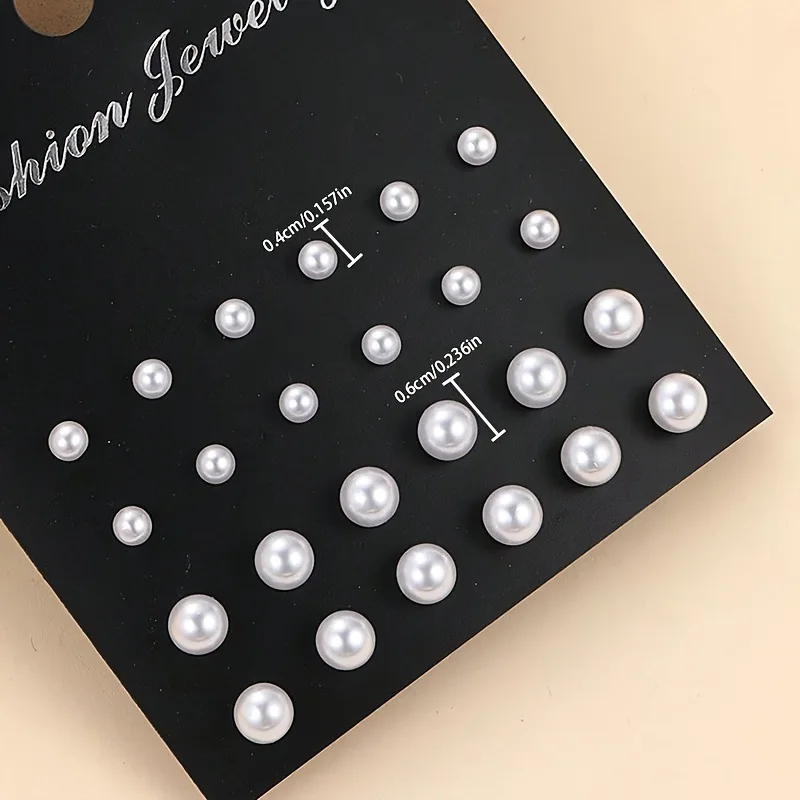 12Pairs Elegant Imitation Pearl Stud Earrings Simple Ball Bead Earring Set Women's Charming Wedding Party Bridal Jewelry