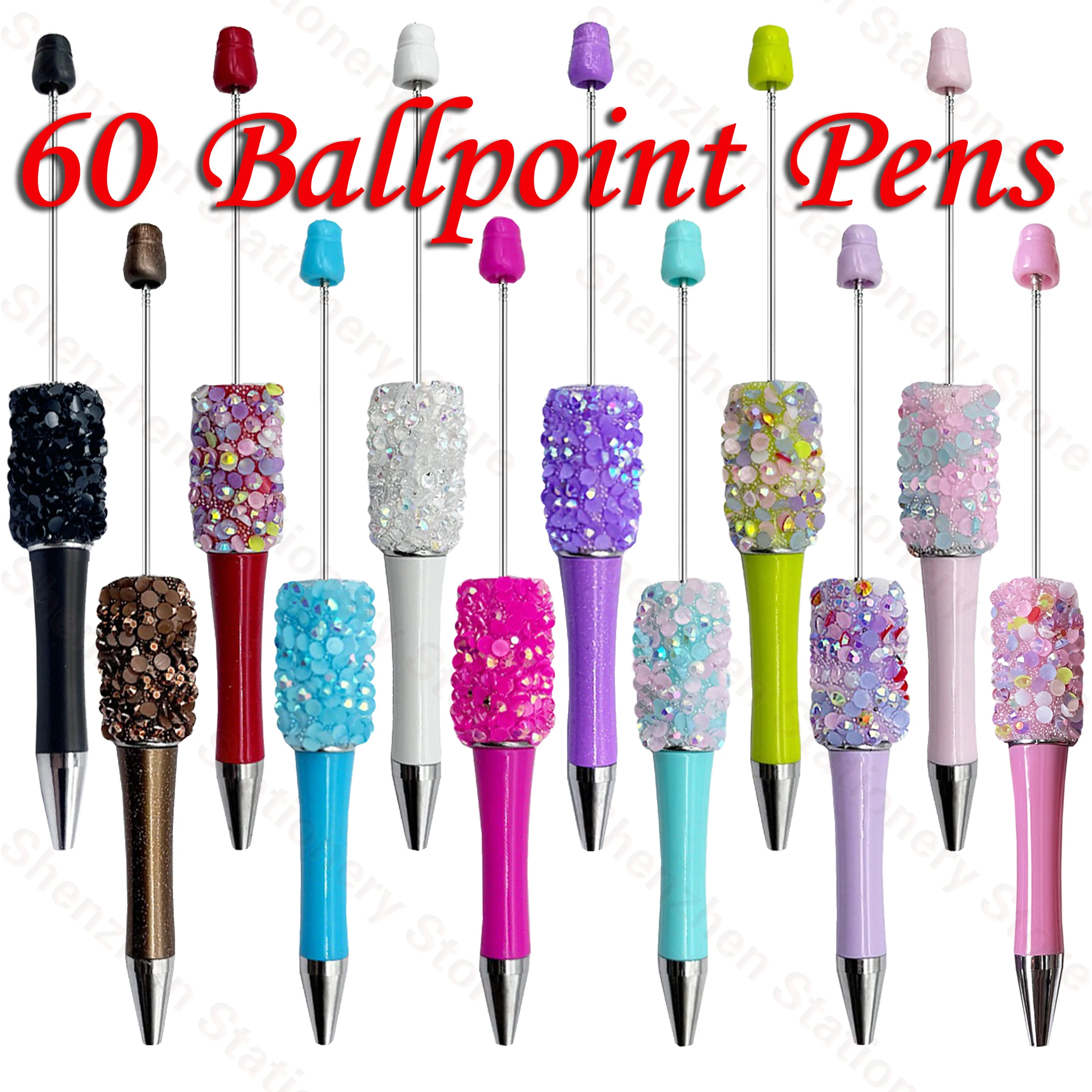 

60Pcs Resin Diamond Sequins Bead Pen Wholesale Creative DIY Handmade Sticker Set Diamond Beaded Ballpoint Pens Wedding Gift