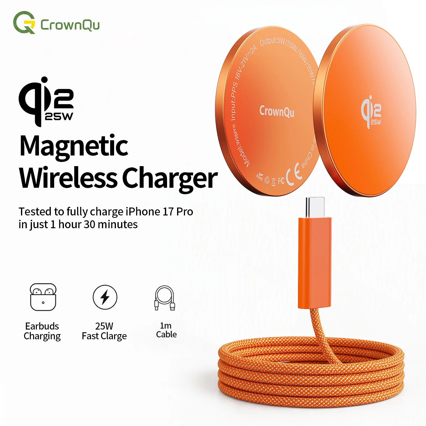 Qi2.2 Kabellose Ladegeräte 25W Magnetisches Induktions-Schnellladen für Macsafe iPhone 17 16 15 ProMax ‌ 5W Airpods-Serie Xiaomi Samsung