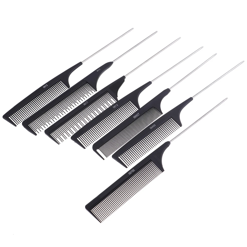 1Pcs Black Hair Tail Comb Salon Cut Comb Styling Stainless Steel Spiked Professional