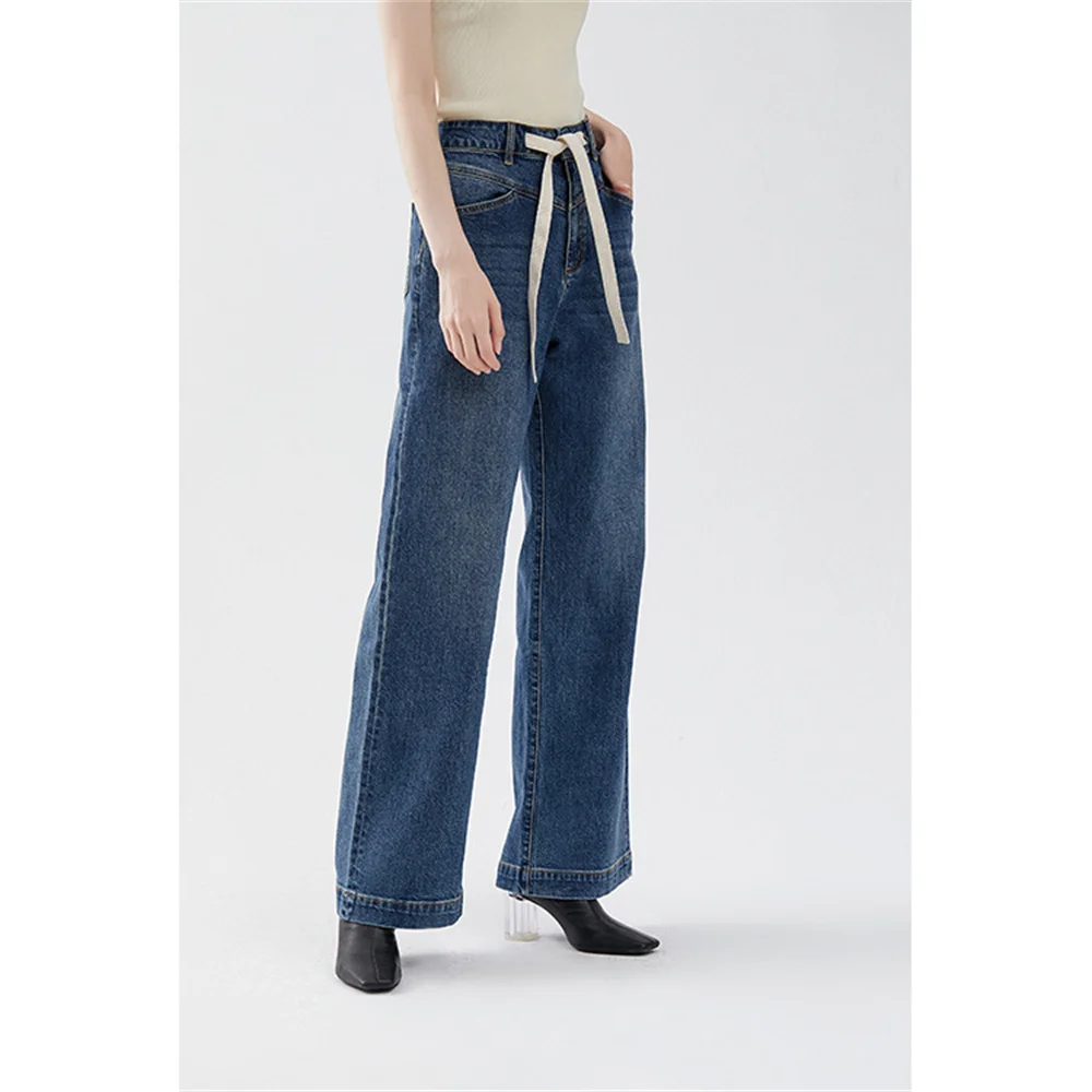 Nouveau jean taille haute à jambes larges, pantalon en Denim ample à lacets pour femme, élégant, automne et hiver, 2022