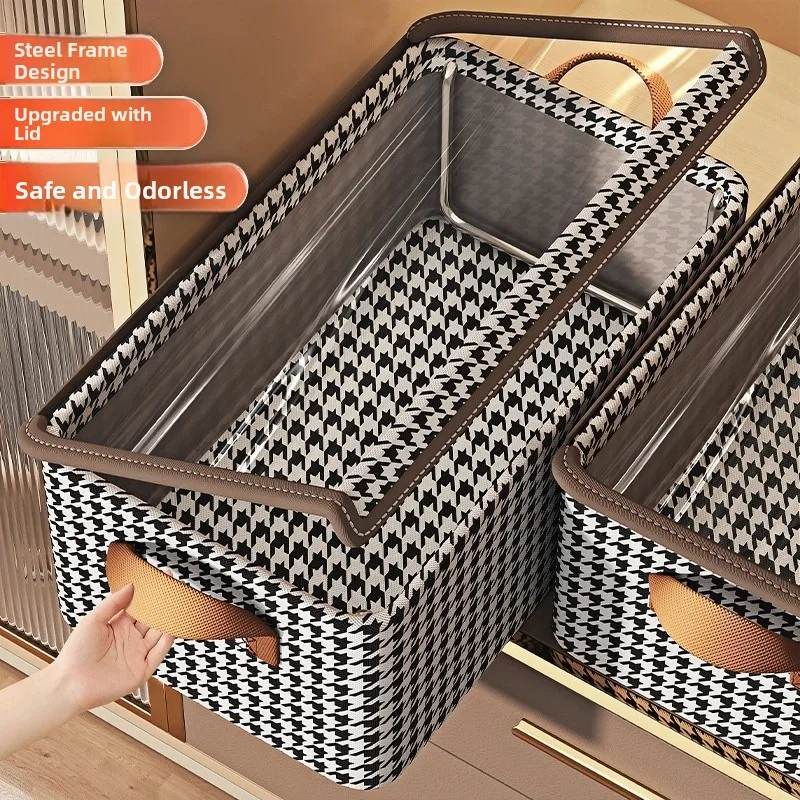 clothing-pants-storage-box-home-use-plaid-fabric-wardrobe-layering-tool-stackable-organizer-box-for-household-use