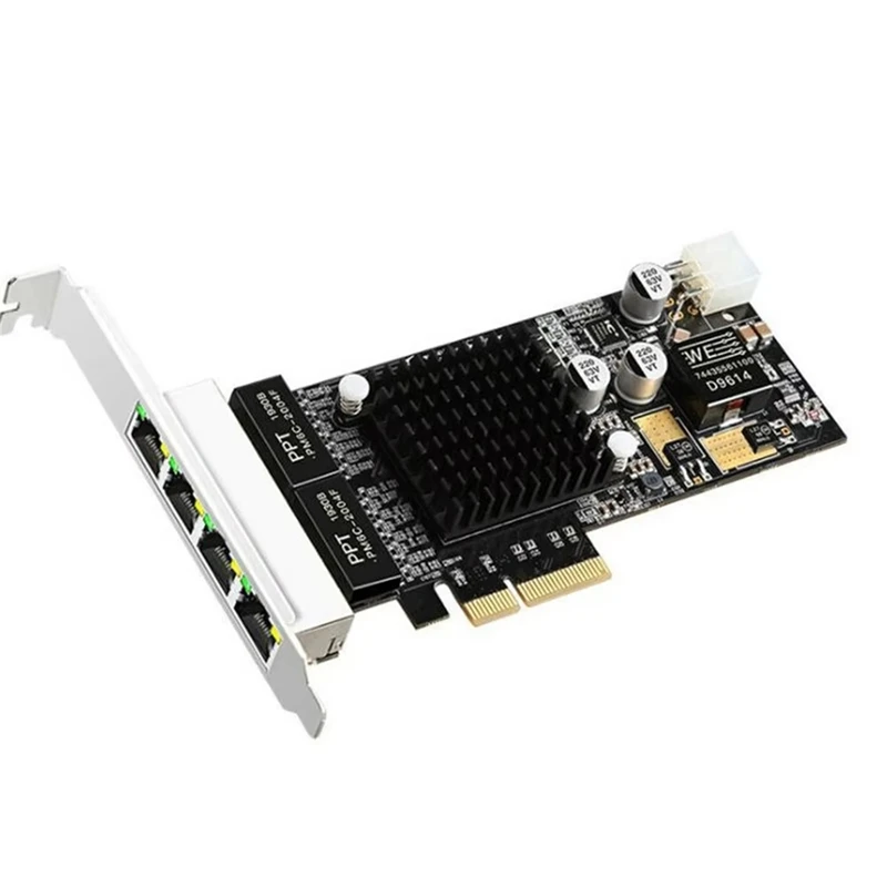 4 Port PCIE POE Network Card 10/100/1000M Gigabit Industrial Ethernet Converter PCI-E 1X Adapter Intel350 Chip