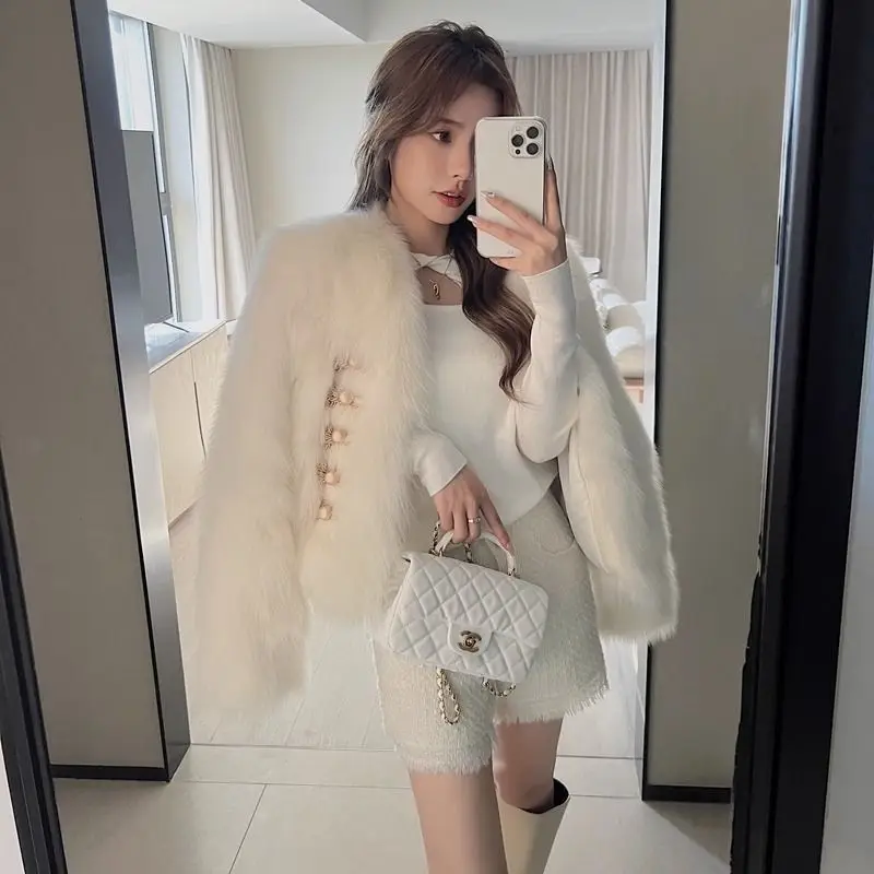 معطف الفرو سترة المرأة المألوف الخريف والشتاء جديد البنطال القصير النسخة الكورية مزاجه فضفاض دافئ