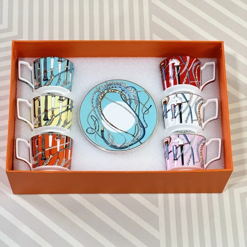 120ml Small Afternoon Tea Cups - Scepter Series Espresso Cup and Saucer Set, 6 Creative Colors