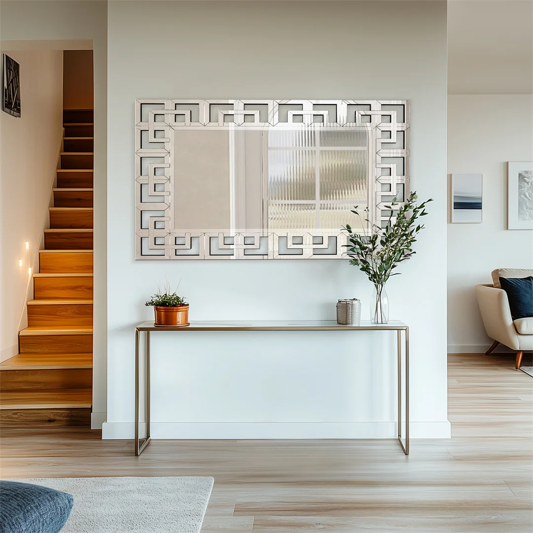 LUVODI Rahmenloser Wandspiegel Silber Poliert mit Hohldesign für Wohnzimmer, Dekorative Wandkunst für Zuhause