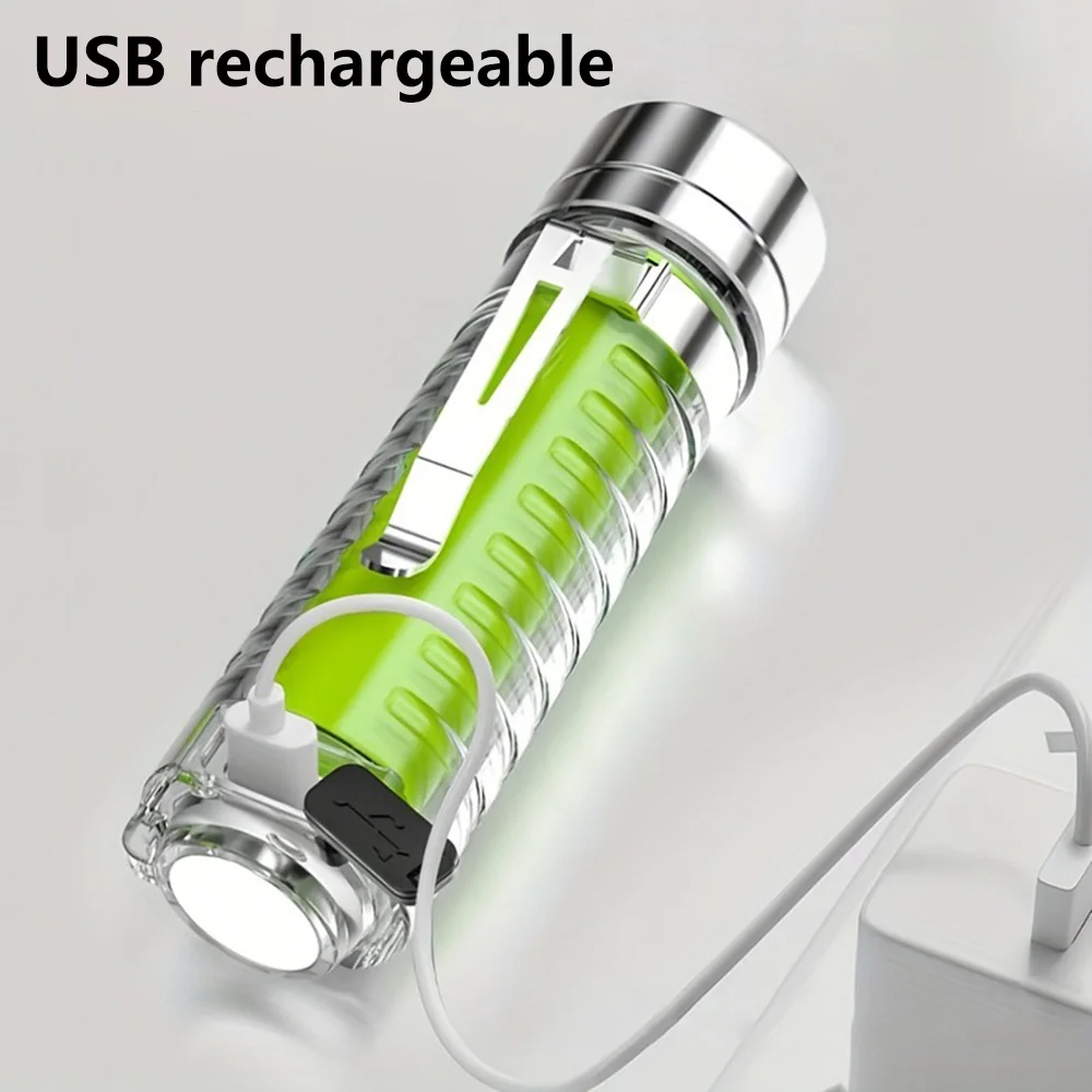 Mini Led Flashlight Usb Rechargeable Flashlight Strong Magnetic Cob Side Light Portable Camping Light Emergency Light