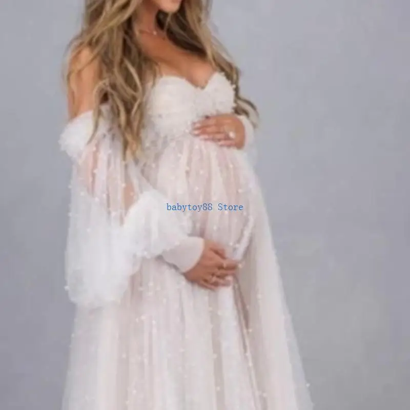 Y4UD Adjustable Waist Maternity Dress For Photography Flowing Various Event