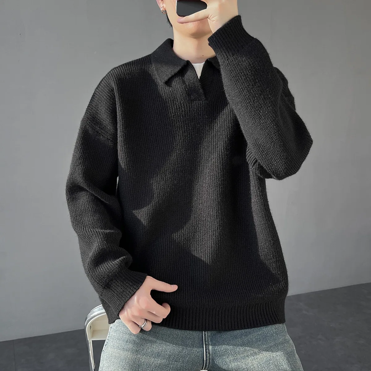 American Retro High Street O-Ne Sweater Men's Autumn Winter Loose Casual Knitted irt Youth Vitali Sle Polyester Fiber