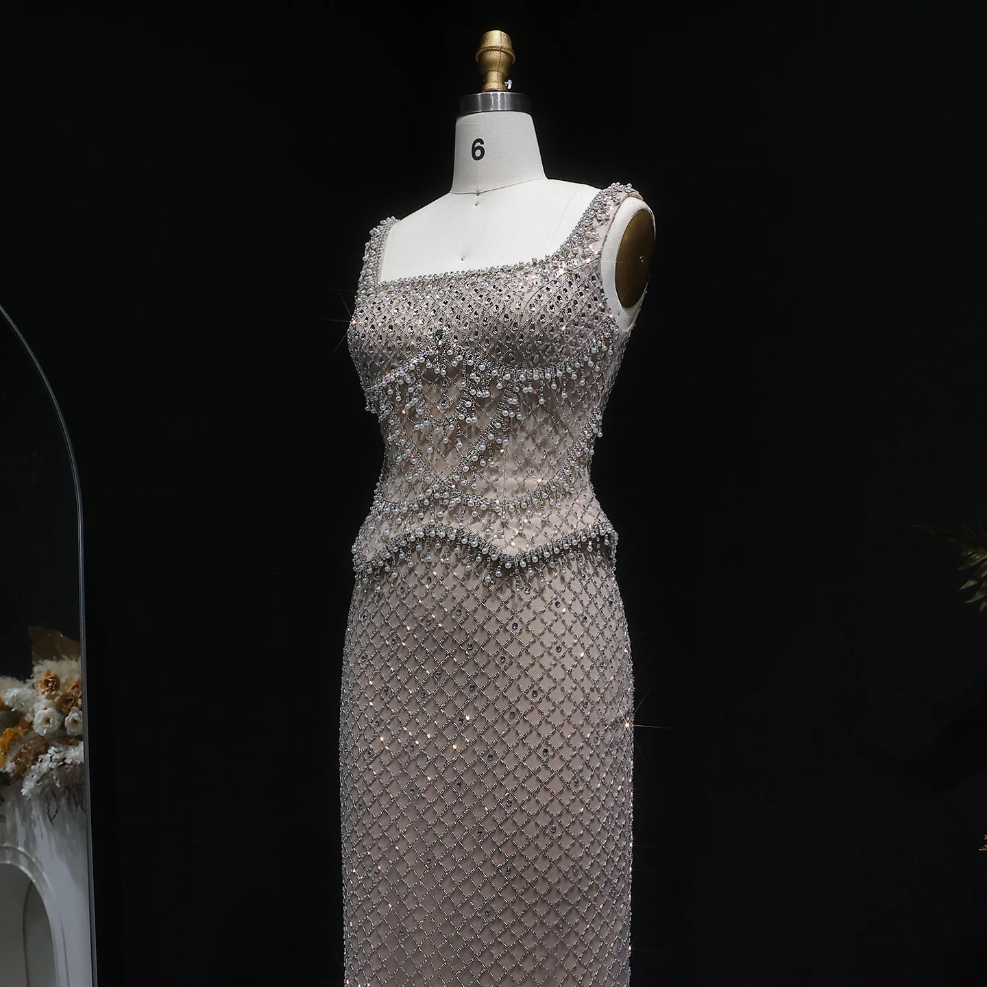 Sharon Said Luxuriöses Graues Meerjungfrauen-Abendkleid mit Zwei Teilen Perlen Kristall für Damen Hochzeit Party Ballkleid SS631 Maßanfertigung – Detail 13