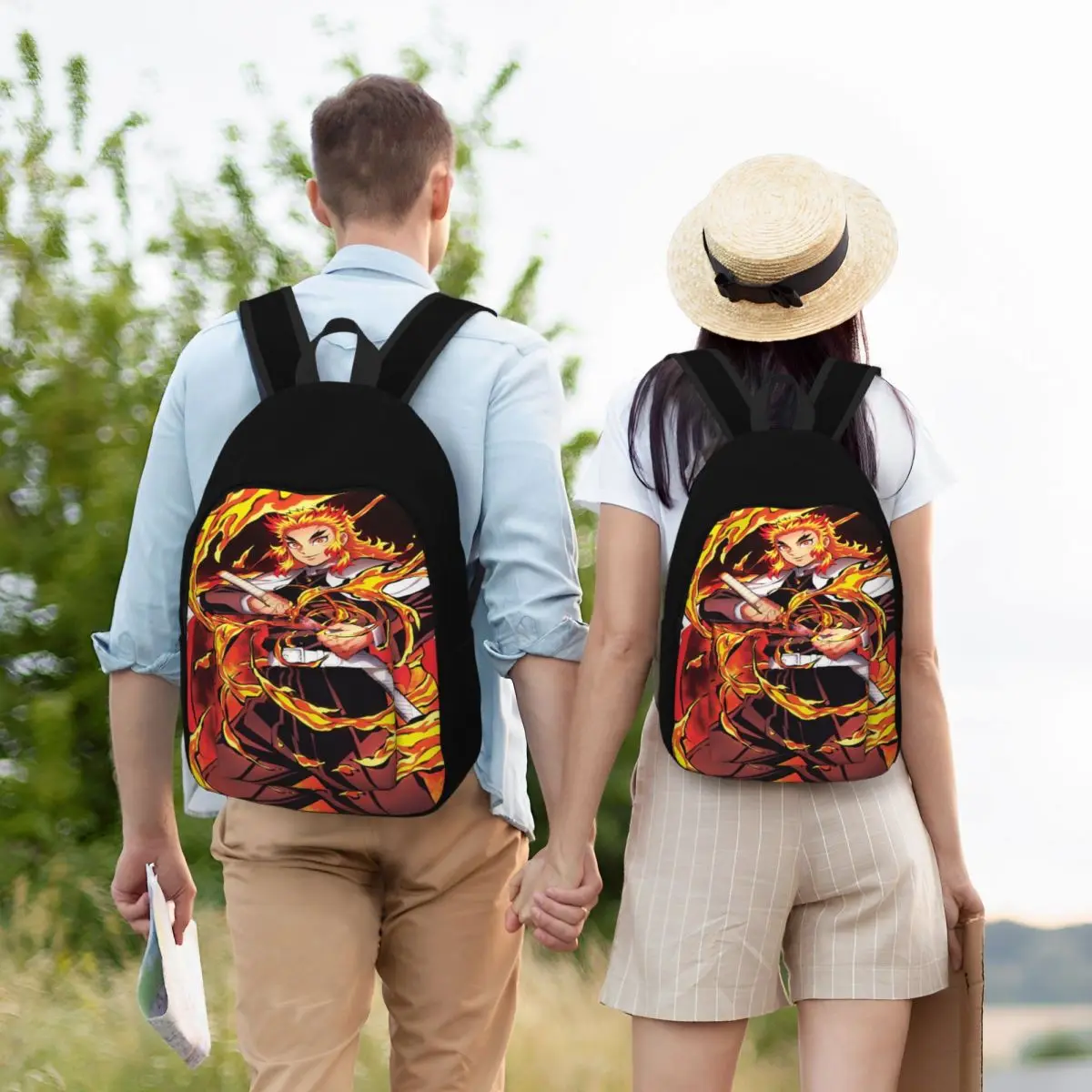 حقيبة ظهر Rengoku Kyoujurou للمراهقين متينة للعمل الطلابي أنيمي مانغا شيطان القاتل Daypack للرجال والنساء حقائب الكمبيوتر المحمول من القماش