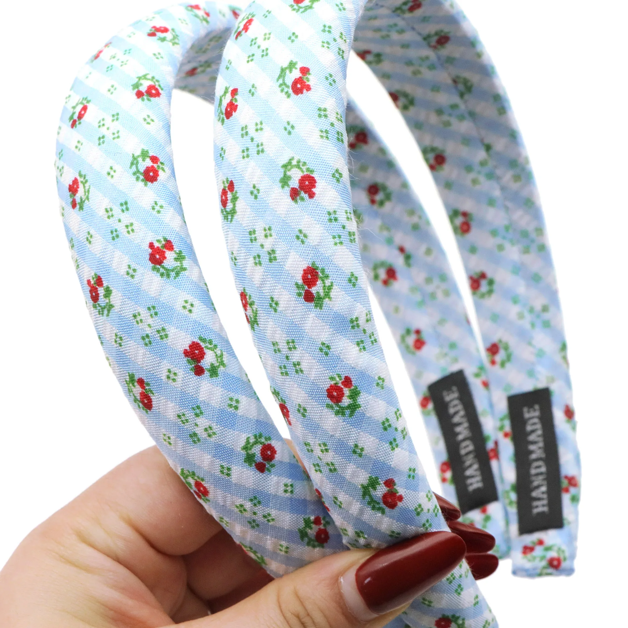 

1Pc Blue Plaid Flower Hair Accessory Headband With Red Flower Decoration, Casual Hair Accessory For Normal Hair Style,1Yc80099