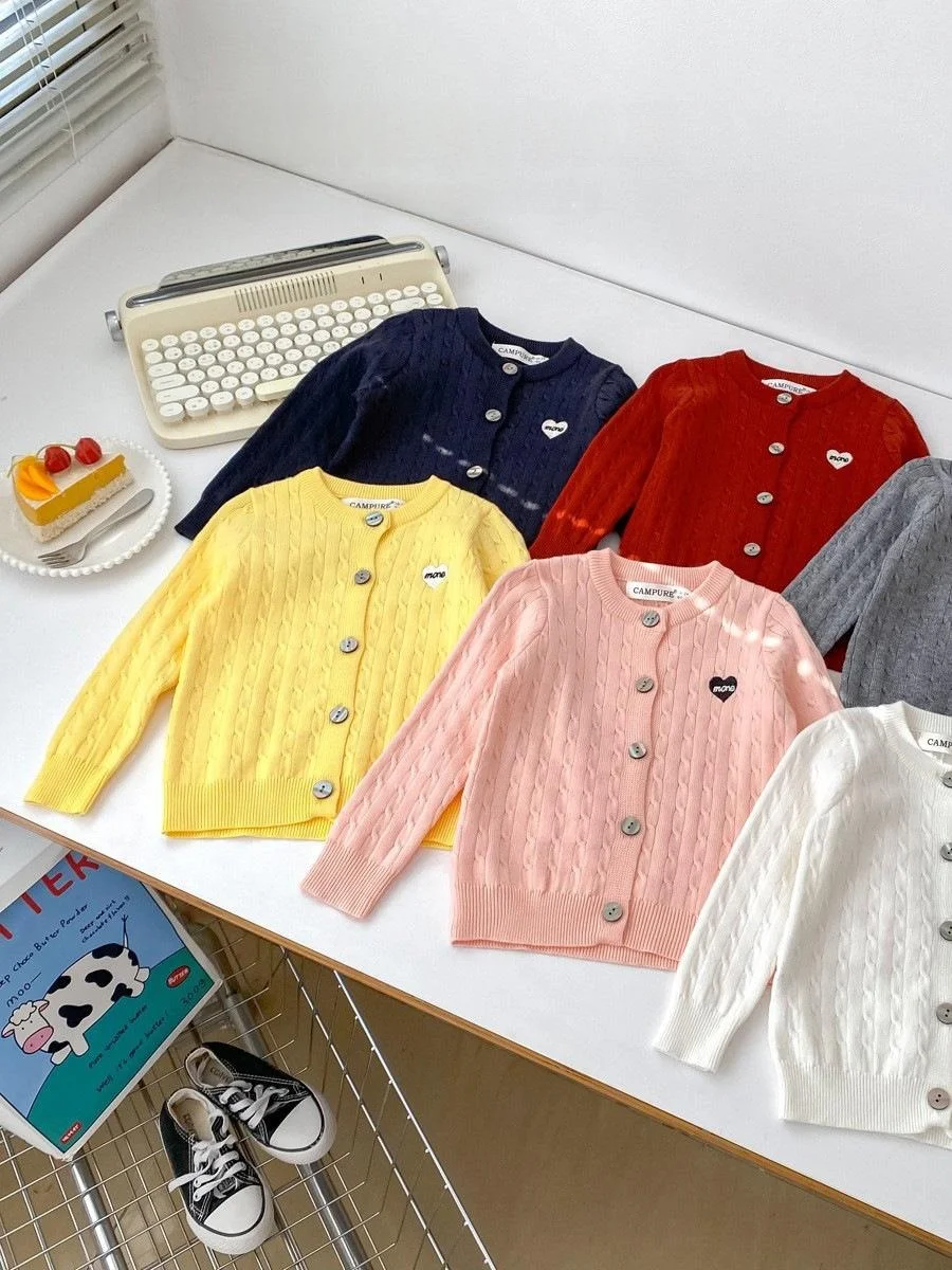 

Вязаный свитер для девочек, повседневный вязаный свитер с сердечками, весенне-осенняя универсальная верхняя одежда, модная свободная посадка, милый Sle