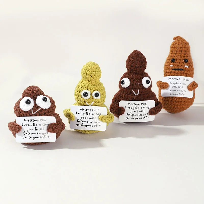 Handmade Knitted Positive Energy Poop Doll Home Room Decoration Funny Crochet Poo With Cheer Up Card Ornament Christmas Gifts