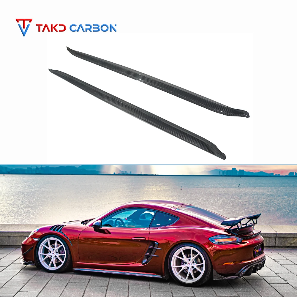 

Carbon Fiber 718 Car Side Skirts 3K Twill Dry Carbon Fiber TAKD Style Side Bumper Extensions for Porsches 718 2016-2023
