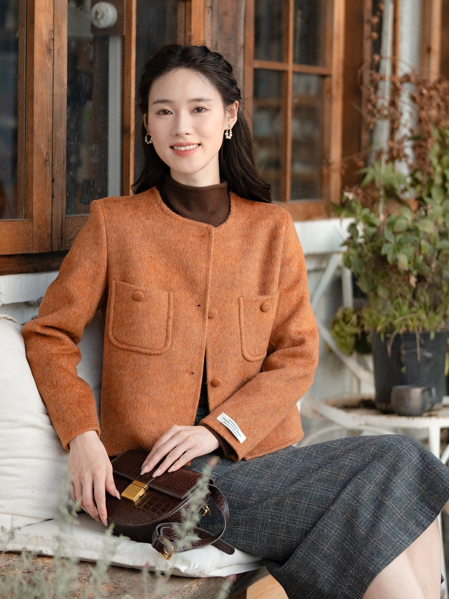 

Artistic Double-Sided Woolen ort Coat Orange Color Small Size Women's Jaet Versatile Commute Sle Thiened Long Sve