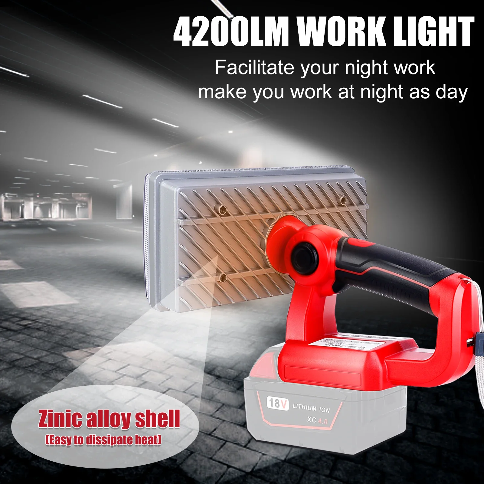 40W 4200LM LED Work Light for Milwaukee/Dewalt/Makita 18V Li-ion Battery Outdoor Flashlight Handheld Spotlight with USB Port