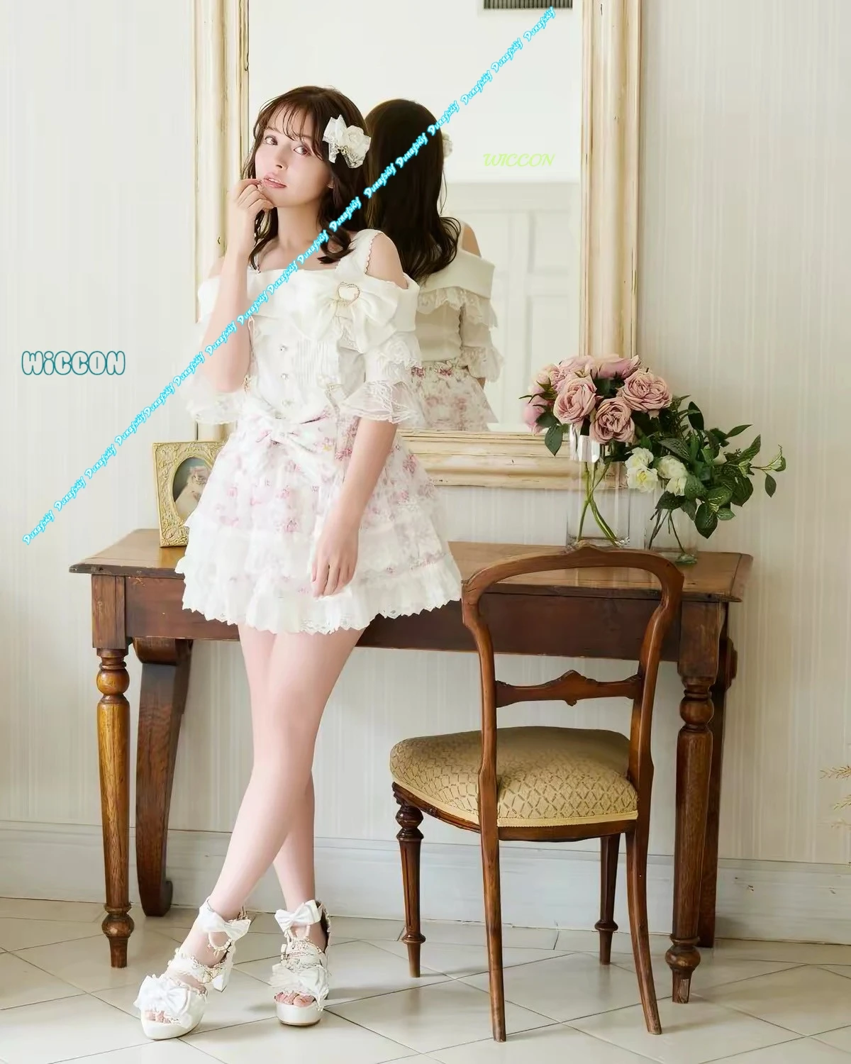 Japanese Kawaii Lolita Style Mini Skirt Women Sweet Mesh Lace Ruffles Floral Slim Short Skirts Jirai Kei Cute Y2k Cake Skirt
