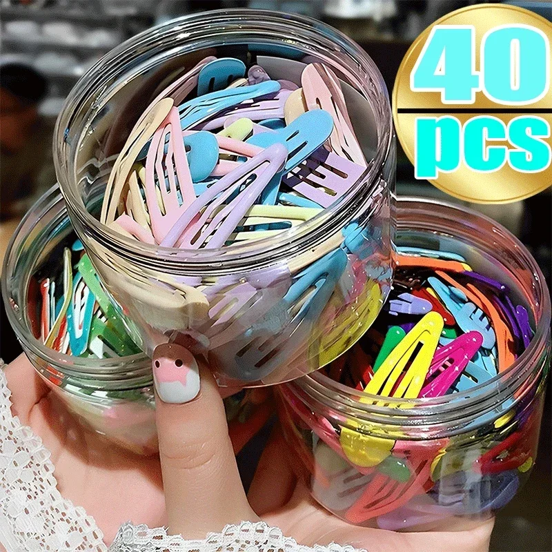 10-40PCS New Cute Colorful Hair Clips Fashion Solid Kids Hair Accessories Waterdrop Snap Metal Barrettes Hairpins Clip Women Pin