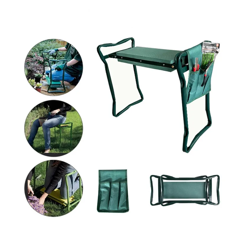 Garden Kneeler Seat Garden Bench Garden Stools Foldable Stool With Tool Bag Pouch EVA Foam Pad Outdoor Portable Kneeler