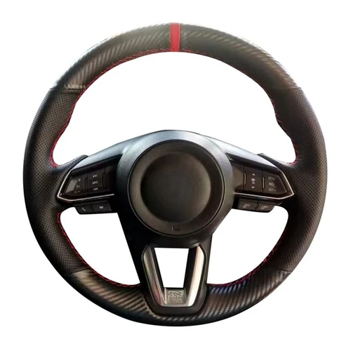 Imagen 2 del producto Protector de volante de fibra de carbono de cuero negro apto personalizado para Mazda 3 Axela Mazda 6 Atenza CX-3 CX-9 CX-5 2017-2019