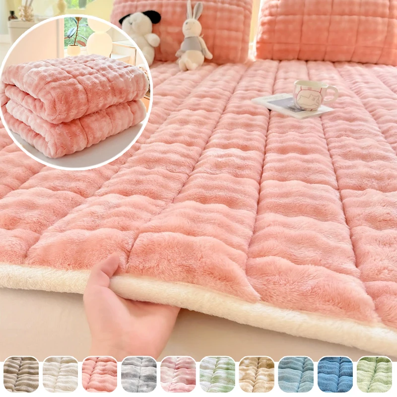 Winter Warm Plush Fleece Thermal Quilted Mattress Pad Double Bed Non-Slip Topper Thin Foldable Design for Home Use 침대 매트리스