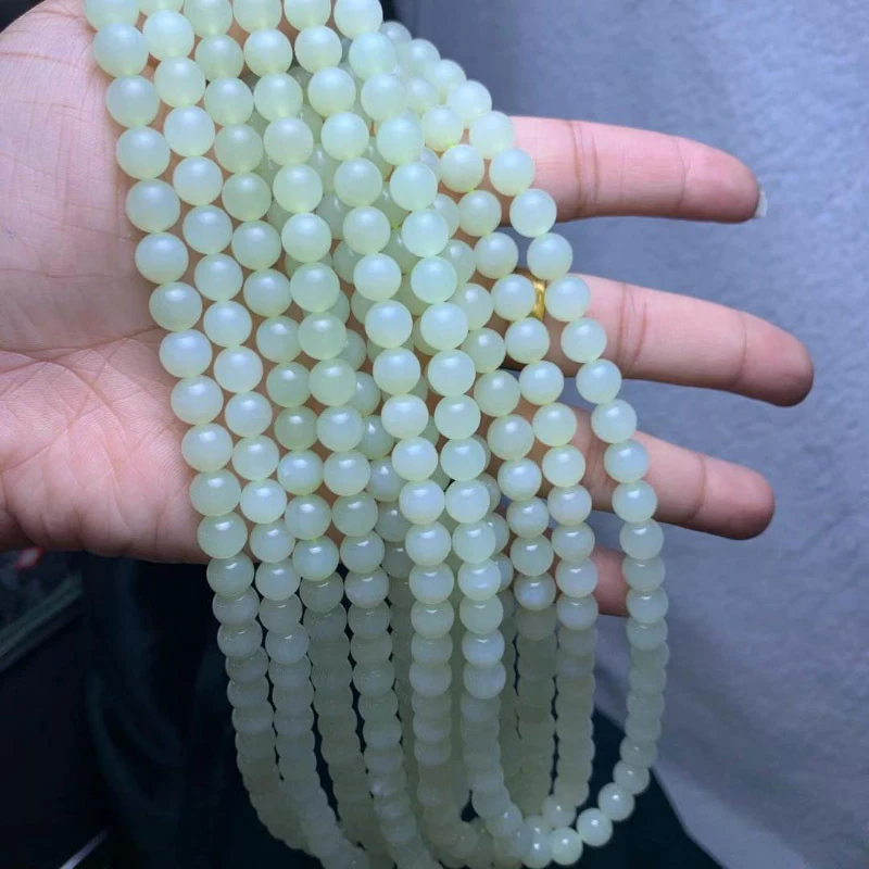 

Натуральное желтое ожерелье-цепочка в этническом стиле с круглыми бусинами из хотанского нефрита