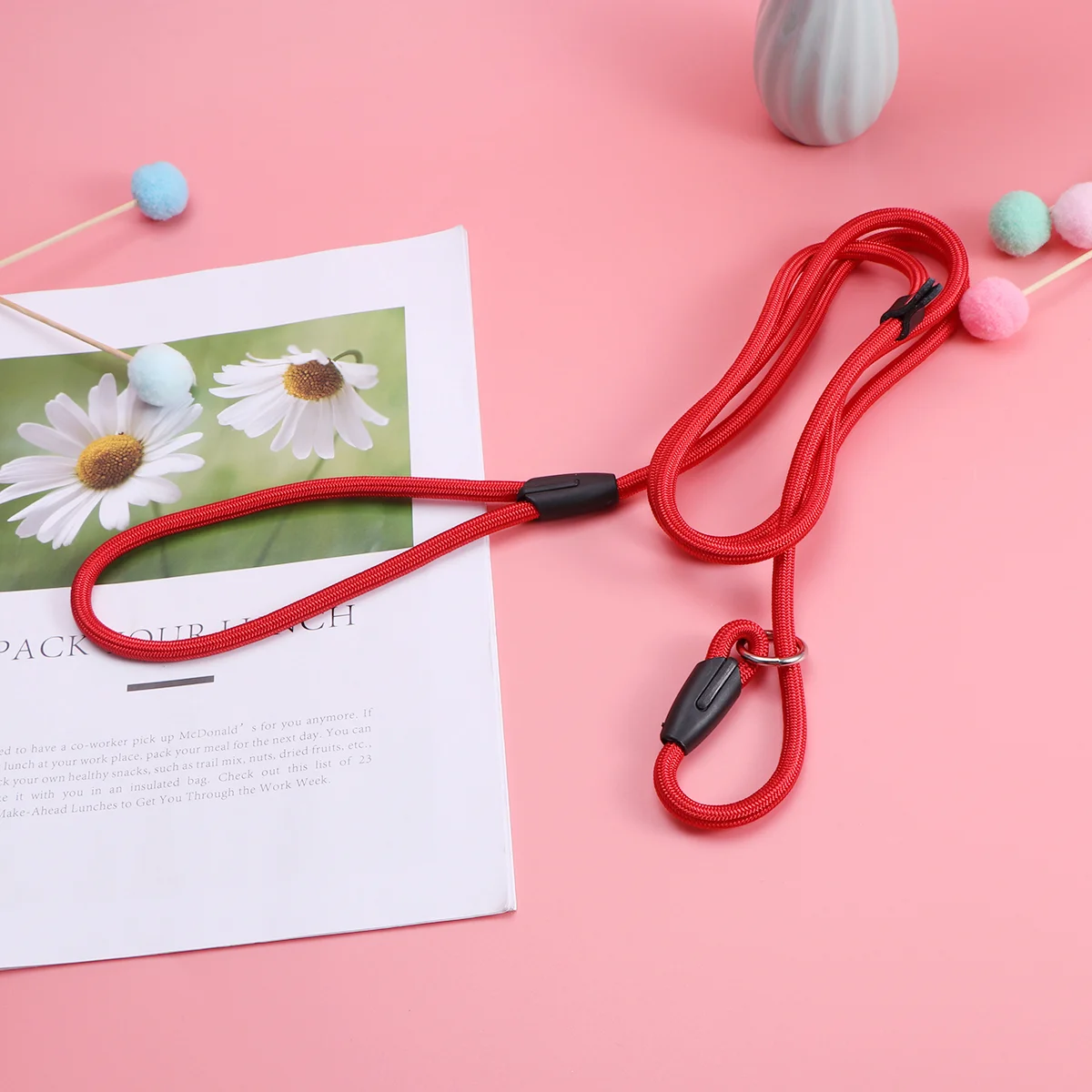 

06*140cm Pet Dog Nylon Adjustable Loop Training Lead Collar Leash Traction Rope (Red) Pet dog leash Nylon lead rope