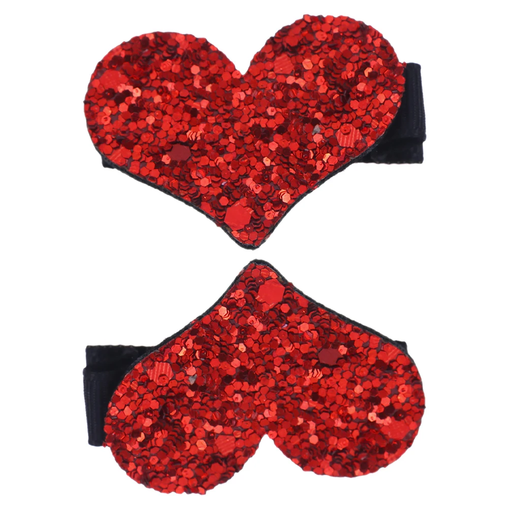

2Pcs Heart Shaped Glitter Hair Clips Sparkly Sequin Barrettes Fashionable Valentines Day Hair Accessories for Weddings Parties