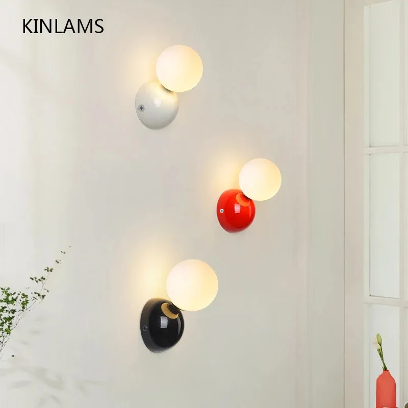 Cream Wall Lamp Bedroom Bedside Wall Light Children\'s Room Study Living Room Stairs Corridor TV Background Color Ball Wall Lamp