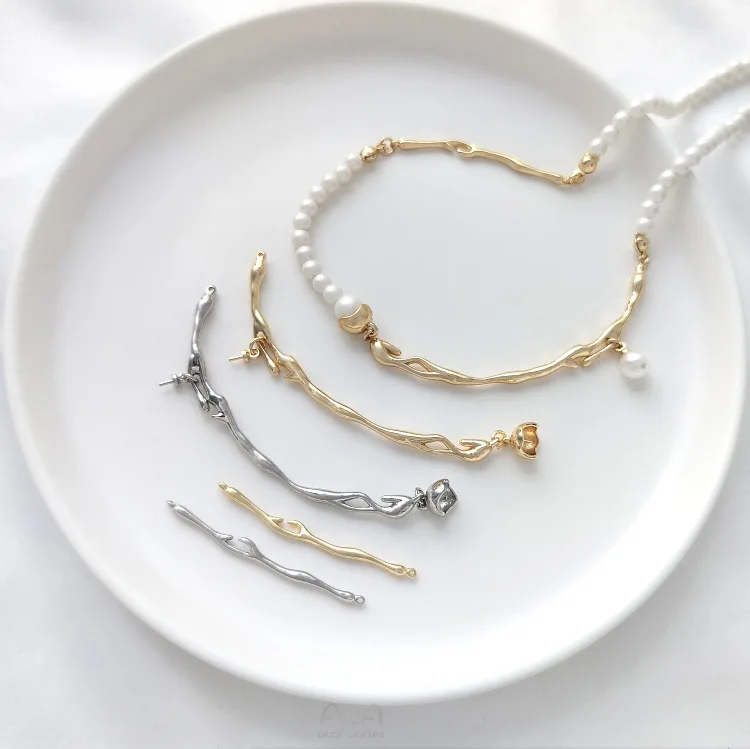 Electroplated 14K Gold-plated Lava Branch Connection Accessories Handmade Pearl Necklace Collarbone Chain DIY Jewelry Material