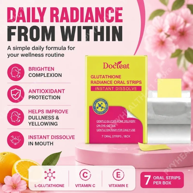 Docteat Glutathione Radiance Oral Strips Instant Dissolve for Dullness and Yellowing Brighten Complexion 7 Strips Per Box