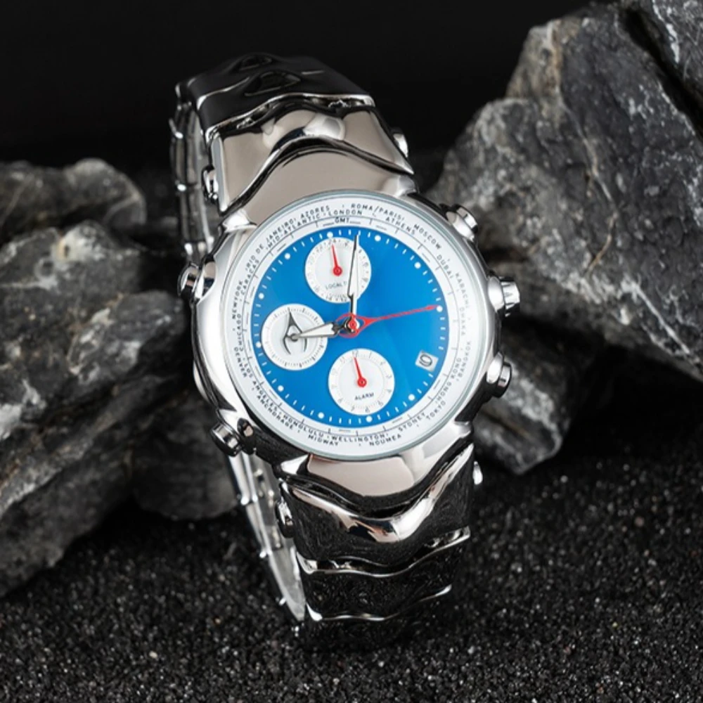 Y2k Multifunctional Alien Quartz Watch Mens Creative Six Needles Dial Unique Special Blade Alien Shape Fashion Men Watch Clock
