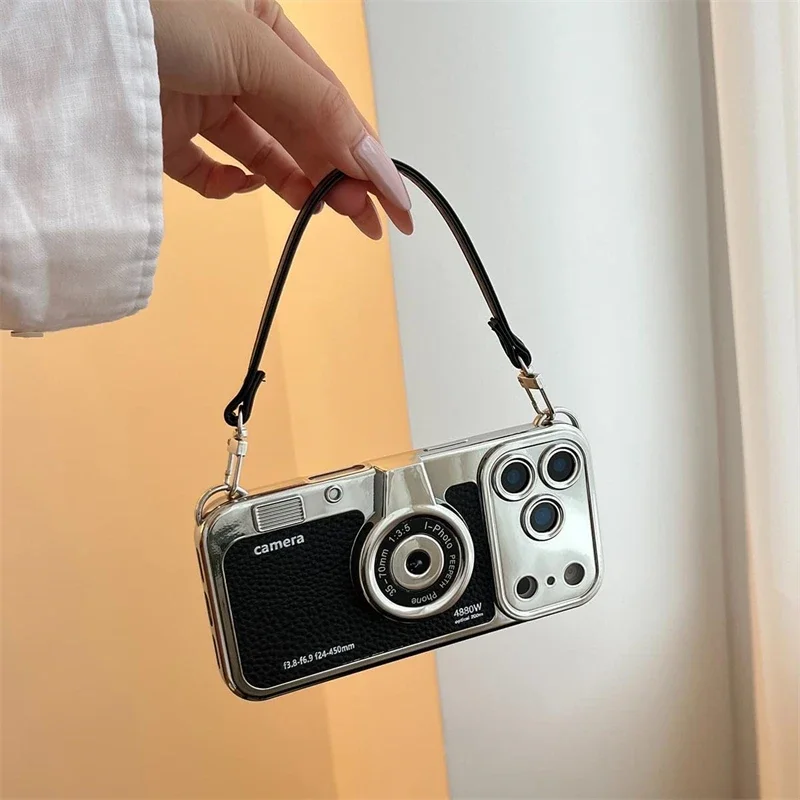 Klassische Emily in Paris Kamera-Handyhülle mit Trageriemen für iPhone Air 17 16 15 14 13 12 Pro Max Plus 17Pro Rosa Leder-Handyhülle – Detail 9