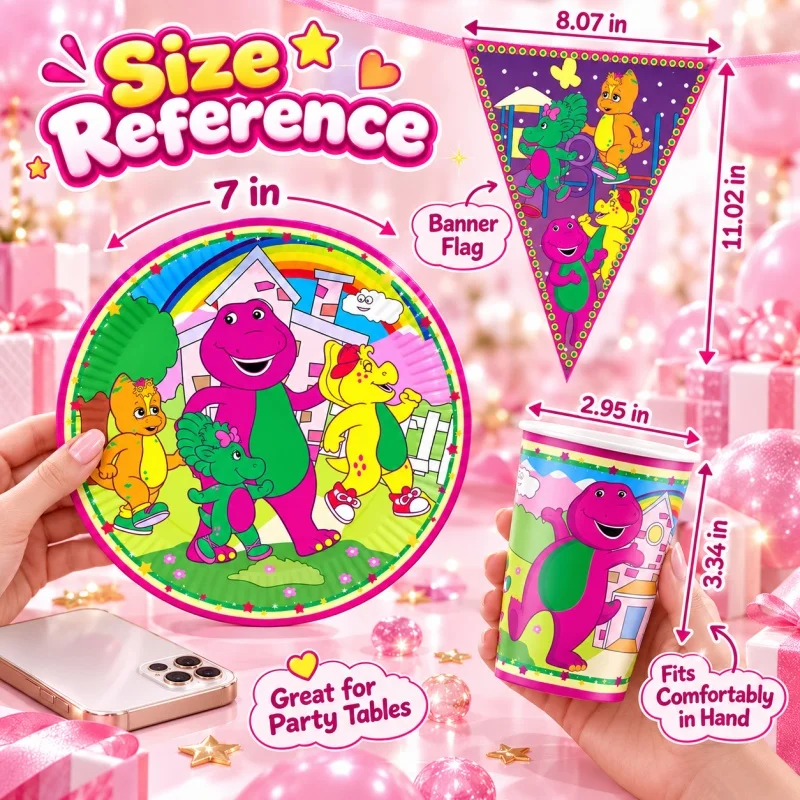 Barney Teller Tasse Dreieckige Flagge Happy Birthday Party Dekoration Einweg-Tischgeschirr-Set Charakter-Drucke Bestseller-Zubehör – Detail 4