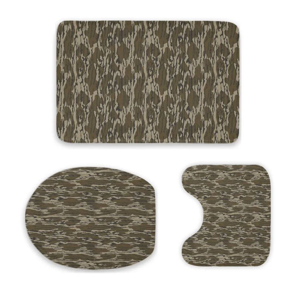 3 Pieces Non-Slip Bathroom Rug, Toilet Mat,Soft Microfibers Absorbent Bath Mat, Everything Bottom Lands Camo Machine Washable