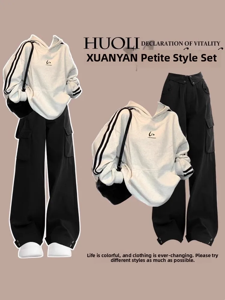 

Korean Style Casual Sportswear Women's Two-Piece Set Autumn Winter College Style Age-Defying Sweatshirt And Casual Work Pants
