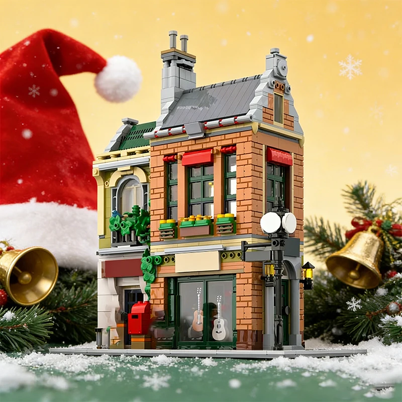 1478 PCS House Street Music Store MOC Customize Modular Building Block Design Educational Model Popular DIY Toy Birthday Gift