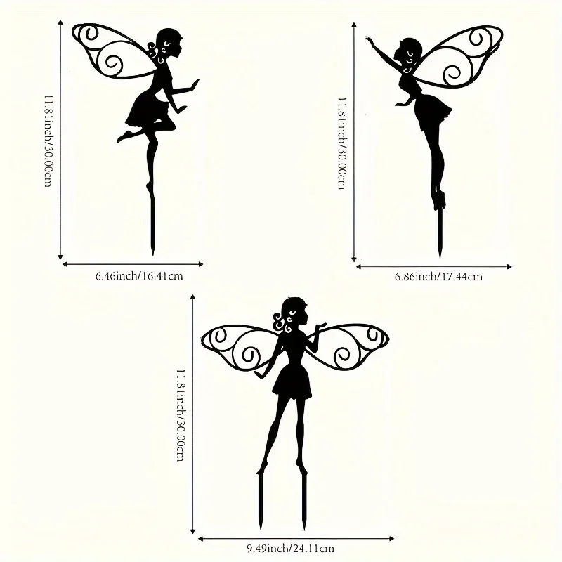 Ground Inserts for Outdoor Decor, Perfect for Patio, Yard, and Lawn Art Metal Flower Fairy 3pcs  Silhouette Garden Stakes