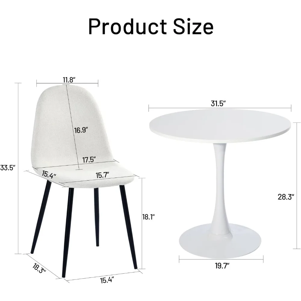 Dining Table Set for 4, Kitchen Table with Pedestal Base and Chairs for 2-4 People, 5 Piece Kitchen Table Sets, Round Table Set