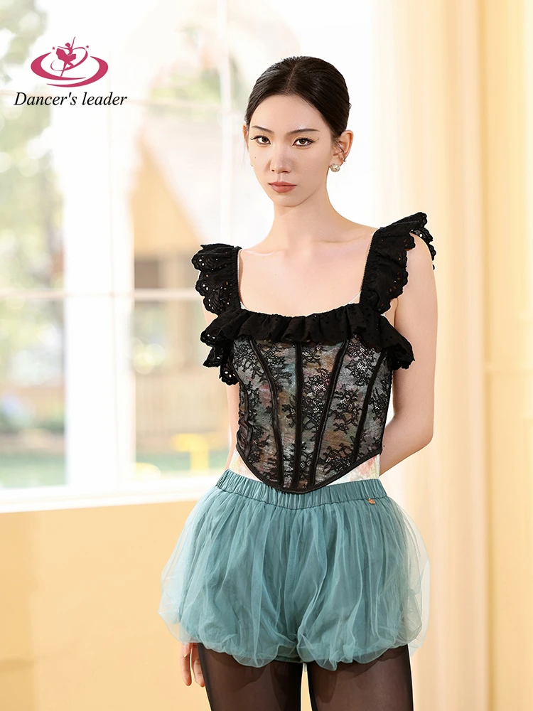 رداء رقص الباليه للنساء ممارسة الملابس الجمباز أداء الكبار والأطفال ملابس اليوغا الدانتيل الأشرطة الرجعية البنطال القصير #1
