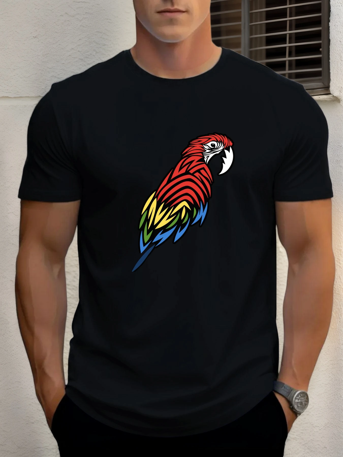

T Shirts For Men Parrot 100% Cotton Graphic Printing Summer Round Neck T-Shirt Casual Breathable Street Style Daily Top