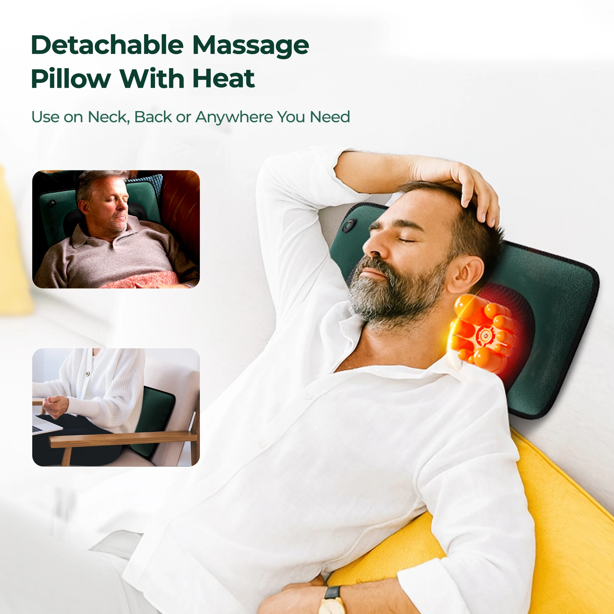 Heated Full Body Massage Mat with Detachable Pad, 10 Deep Vibration Motors for Back Pain Relief, Soothing Cushion for Bed Chair & Sofa view 3
