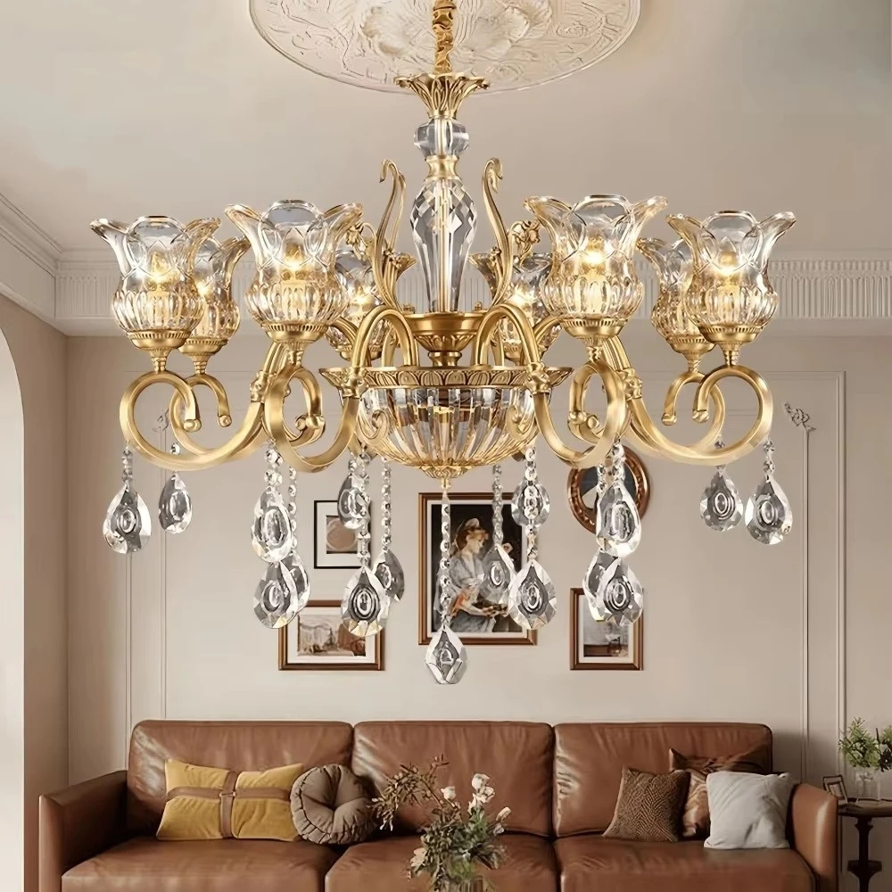 Luxurious European Style Crystal LED Chandelier Pendant Lamp for Living Room Restaurant Duplex Building Hotel Lobby Retro Design