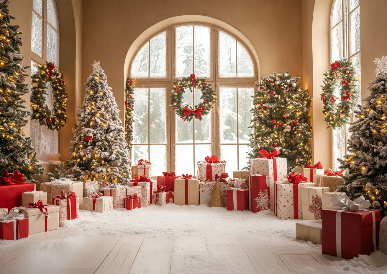 Mocsicka Merry Christmas Photography Background Xmas Tree Gifts Snowflake Decoration Party Adult Photo Studio Backdrop Wallpaper